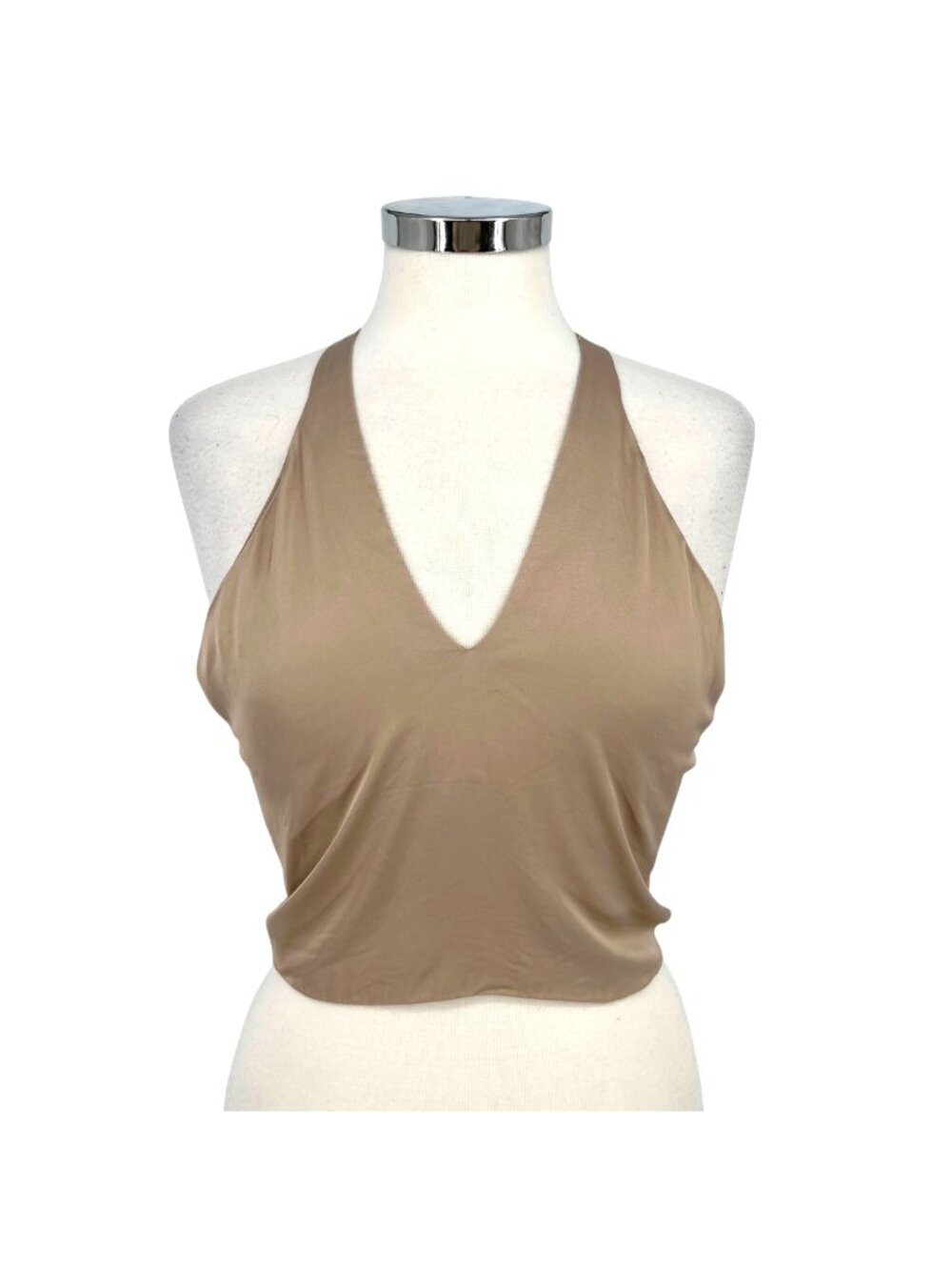 ASTR The Label Clubwear Festival Boho Strappy Halter Crop Top Beige Size Large